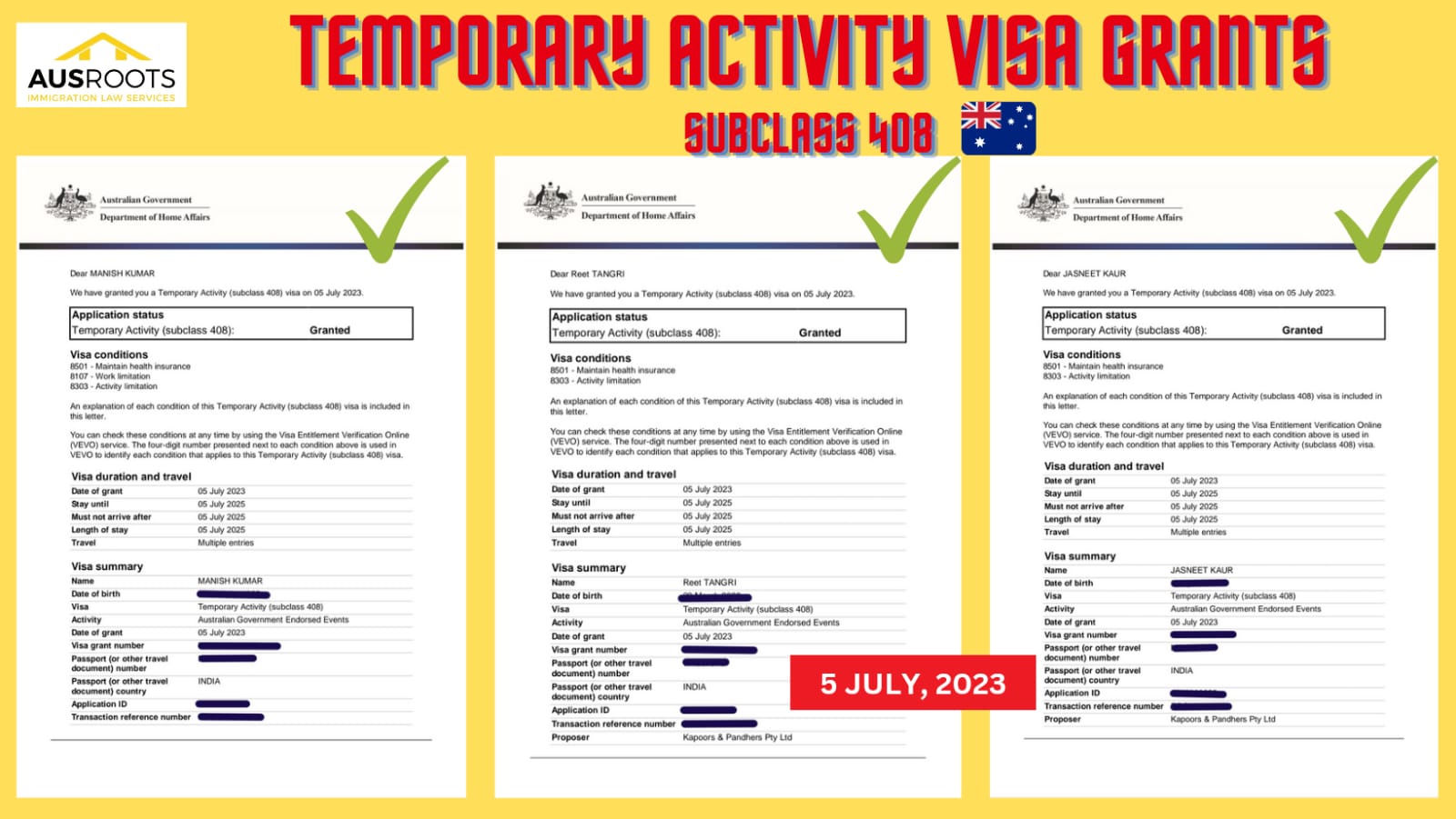 TEMPORARY ACTIVITY VISA GRANTS (SUBCLASS 408) - Ausroots VISA