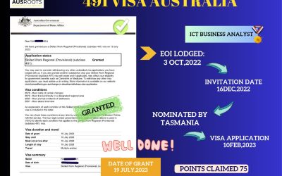 AUSTRALIA 491 VISA GRANT TO ICT BUSINESS ANALYST AT 75 POINTS