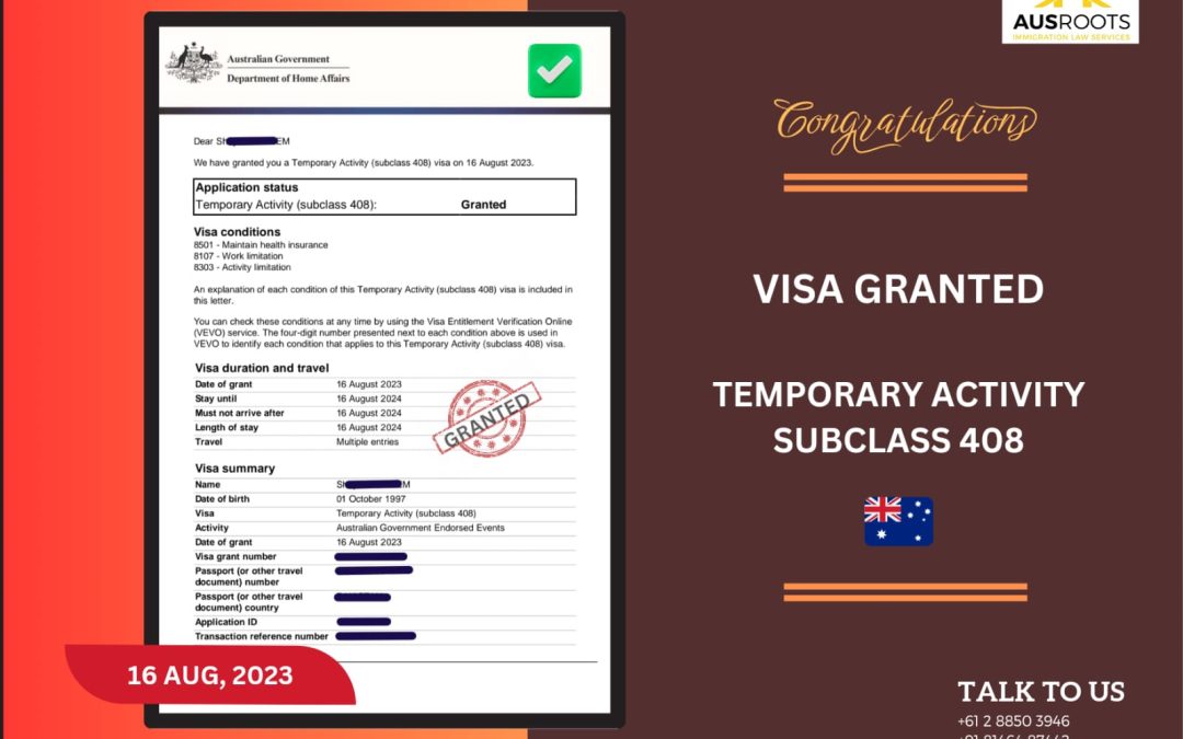 temporary-activity-subclass-408-visa-granted-ausroots-visa