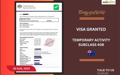 TEMPORARY ACTIVITY (SUBCLASS 408) VISA GRANTED