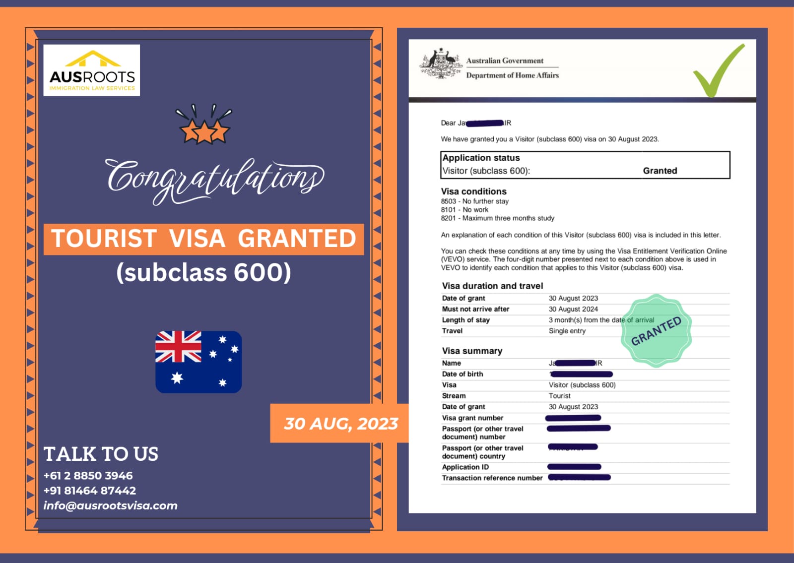 VISITOR VISA GRANT AUSTRALIA SUBCLASS 600 Ausroots VISA   WhatsApp Image 2023 08 30 At 12.29.29 AM 