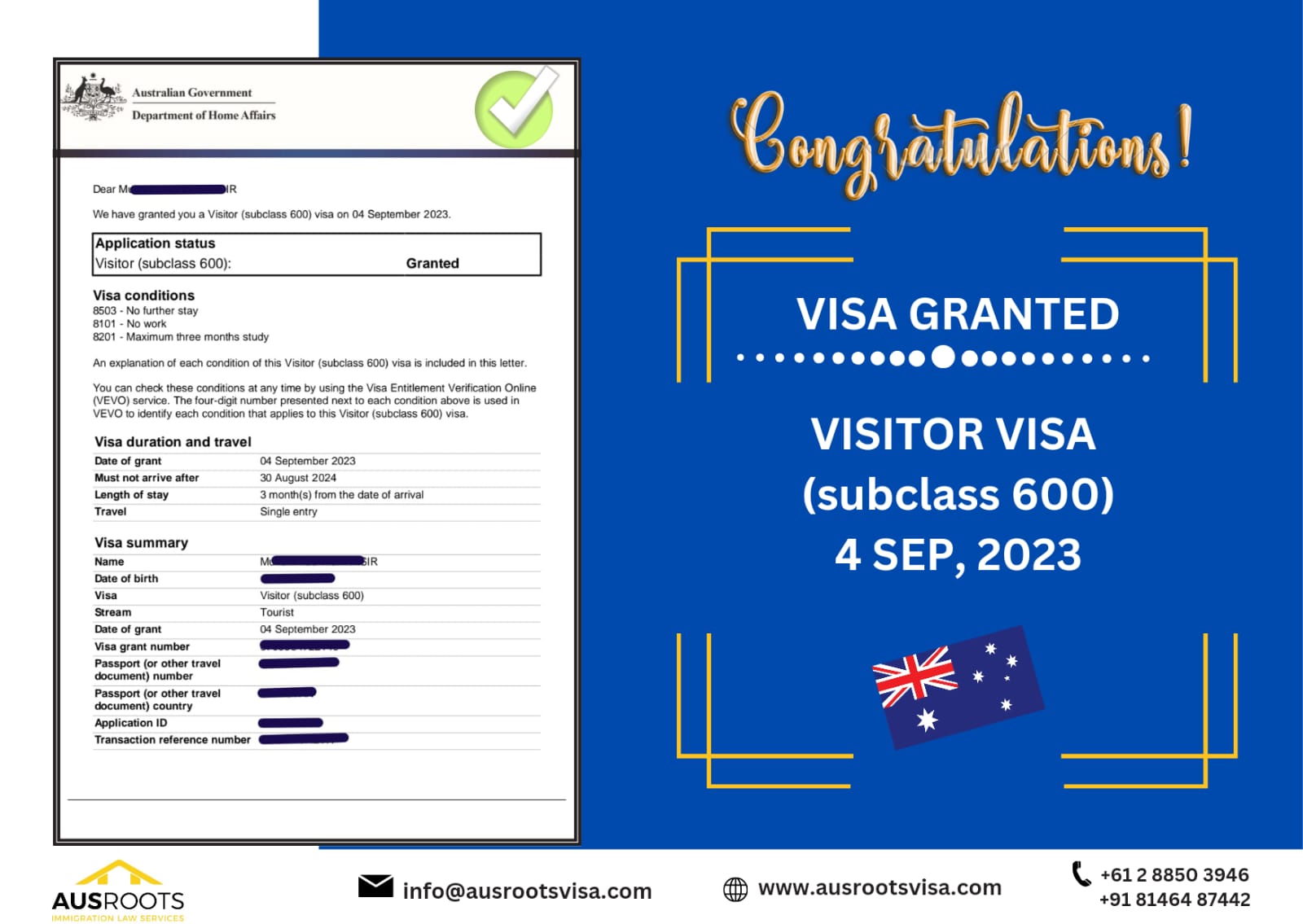VISITOR VISA GRANT AUSTRALIA SUBCLASS 600 Ausroots VISA visitor-visa-grant-australia-subclass-600-ausroots-visa