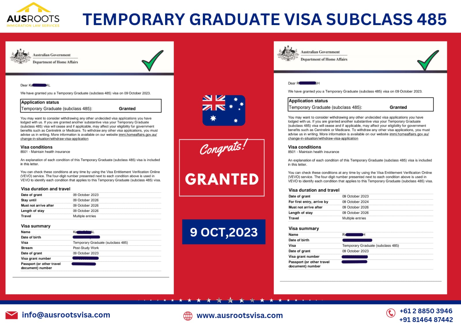 TEMPORARY GRADUATE SUBCLASS 485 VISA GRANTS Ausroots VISA