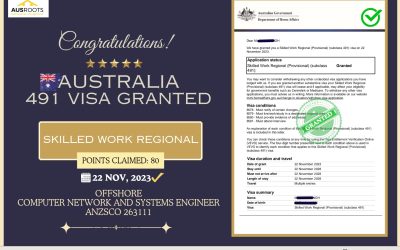 OFFSHORE SKILLED WORK REGIONAL (PROVISIONAL) SUBCLASS 491 VISA GRANTED