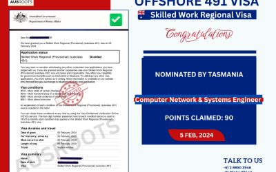 OFFSHORE SKILLED WORK REGIONAL (SUBCLASS 491) VISA GRANTED TO COMPUTER NETWORK & SYSTEMS ENGINEER