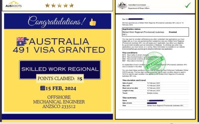 AUSTRALIA SKILLED WORK REGIONAL (SUBCLASS 491) VISA GRANTED TO OFFSHORE MECHANICAL ENGINEER