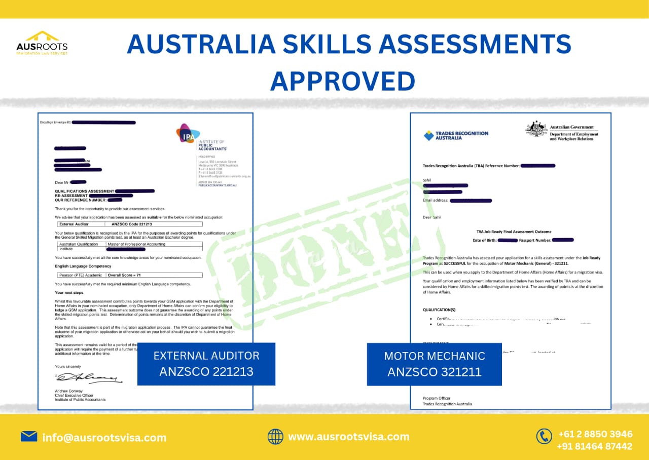 Australia Skill Assessments Approved Ausroots Visa