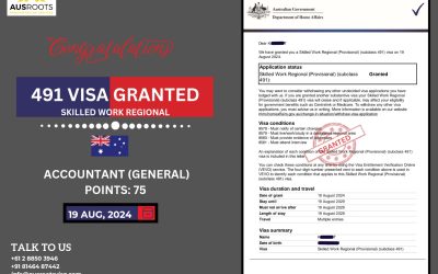 SKILLED WORK REGIONAL (SUBCLASS 491) VISA GRANT TO ACCOUNTANT NOMINATED BY TASMANIA- 19 AUG, 2024