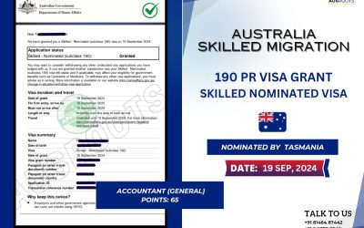 SKILLED NOMINATED (SUBCLASS 190) VISA GRANT TO ACCOUNTANT AT 65 POINTS ONLY- 19 SEP, 2024